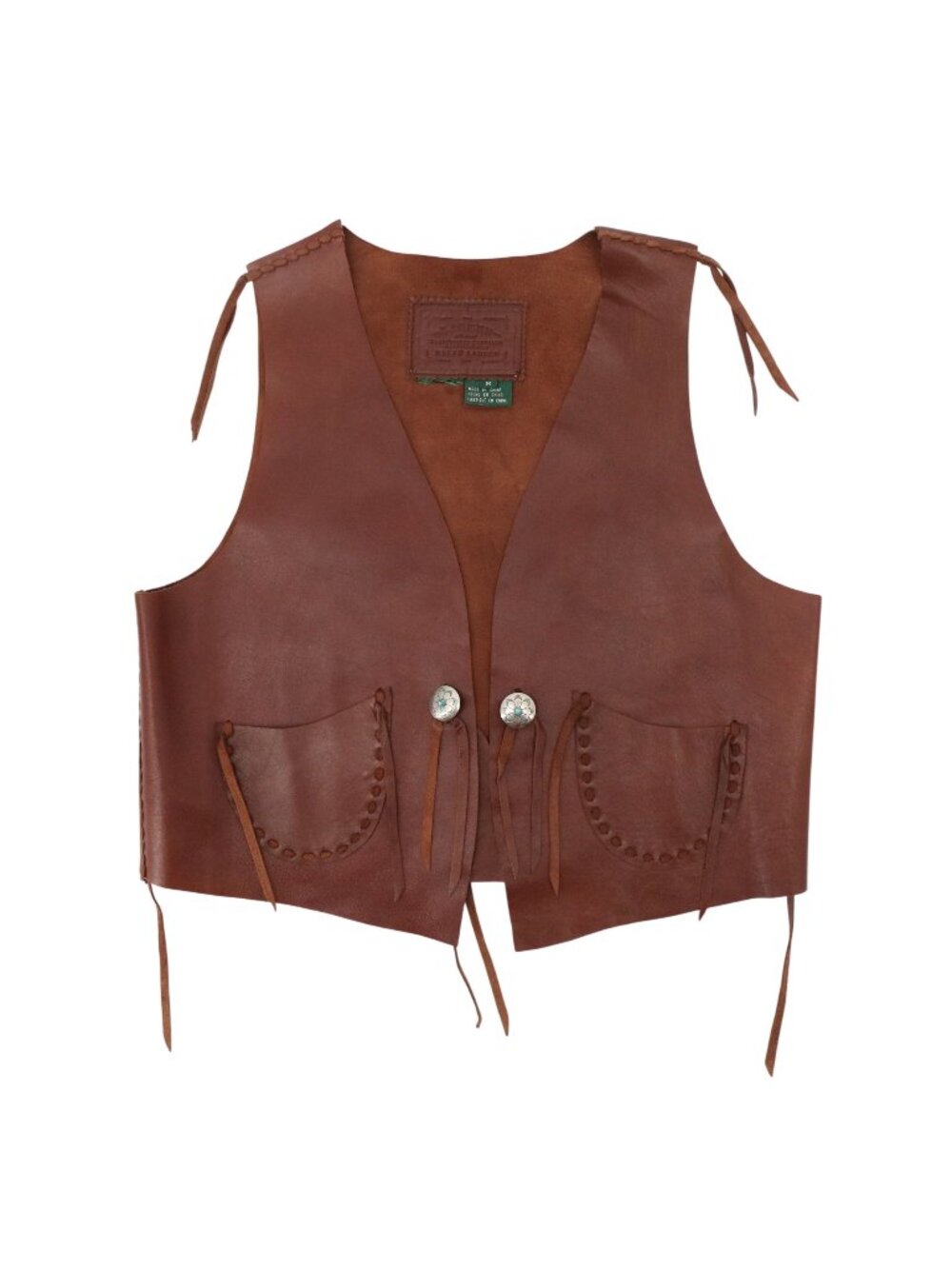 Lauren Ralph Lauren Brown Leather Western Boho Concho Button Vest S